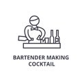 Bartender making cocktail thin line icon, sign, symbol, illustation, linear concept, vector