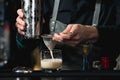 Bartender making relaxing coctail on a bar background Royalty Free Stock Photo