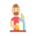 Bartender man character standing at the bar counter pouring beer Royalty Free Stock Photo