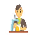 Bartender man character standing at the bar counter pouring beer Royalty Free Stock Photo