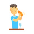 Bartender man character standing at the bar counter shaking cocktail Illustration