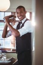 Bartender mixing a cocktail drink in cocktail shaker Royalty Free Stock Photo