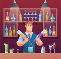 Bartender mixing drinks at bar counter Royalty Free Stock Photo