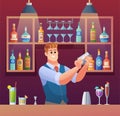 Bartender mixing drinks at bar counter Royalty Free Stock Photo