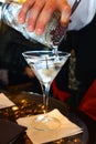 Bartender Pours Martini Cocktail Drink Vertical