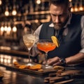 A bartender skillfully layering ingredients to create a visually stunning cocktail2