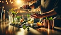 Bartender Showcasing an Assortment of Craft Cocktails at a Cozy Bar Royalty Free Stock Photo