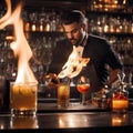 A bartender theatrically lighting a garnish on fire to enhance a cocktail presentation2 Royalty Free Stock Photo