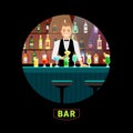 Bartender with luxury alcohol interior bar