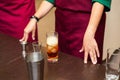 Bartending class making iced cocktail drink Royalty Free Stock Photo