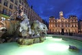 Bartholdi Fountain, Lyon by night Royalty Free Stock Photo