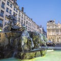 Bartholdi Fountain in Lyon by night Royalty Free Stock Photo