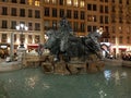 The Bartholdi fountain at the Place des Terreaux in Lyon, France at night Royalty Free Stock Photo