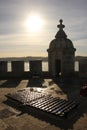 Bartizan silhouetted. Belem Tower. Lisbon.Portugal Royalty Free Stock Photo