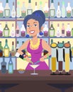 Barwoman serves drinks at a bar Royalty Free Stock Photo