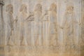 A bas-relief of ancient Bactrians at Apadana, Persepolis. Shiraz, Iran.