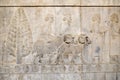 A bas-relief of ancient Syrians at Apadana, Persepolis. Shiraz, Iran. Royalty Free Stock Photo