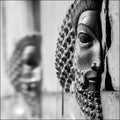 Bas-relief carved on the walls of old buildings in Persepolis. Selective focus.