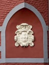 Bas-relief of coat of arms of the Dutch Bishop Maximiliaan Antoon van der Noot Royalty Free Stock Photo