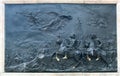 Bas-relief depicting the Battle of Poltava in 1709 on pedestal of monument to Peter the Great in front of Saint Michael`s Castle, Royalty Free Stock Photo