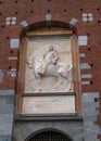 Bas-relief depicting the King Umberto I of Italy on the Filarete Tower of the Castello Sforzesco in Milan, Italy Royalty Free Stock Photo