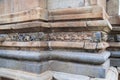 Bas-relief depicting lions and elephant riders, Panchakuta Basadi, Kambadahalli, Mandya district, Karnataka Royalty Free Stock Photo