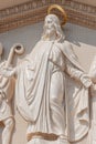 Bas Relief Sculpture Of Jesus Christ And Biblical Scene At The Main Portal Of Evangelical Church Saint Nikolai At Blue Sky,