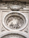 Bas relief statue of Mary with cherubs over the entrance to the cathedral at Granada, Andalusia, Spain, Espana Royalty Free Stock Photo