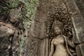 Bas-relief stone carving of 2 serene apsara at the Bayon Temple, Angkor Wat, Cambodia Royalty Free Stock Photo