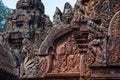 Bas Relief in Tympanum, Lintel and Pediment of Banteay Srei ancient temple,