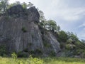 Basalt column pillars, lava vulcanic rock formation organ shape national cultural landmark Zlaty vrch, Jetrichovice