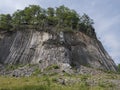 Basalt column pillars, lava vulcanic rock formation organ shape national cultural landmark Zlaty vrch, Jetrichovice