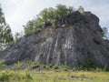 Basalt column pillars, lava vulcanic rock formation organ shape national cultural landmark Zlaty vrch, Jetrichovice