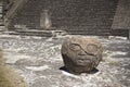 Basalt head sculpture in Cholula, Mexico