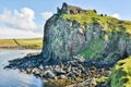 Basalt promontory with ruins of the Duntulm castle, on the north coast of Trotternish, in the Isle of Skye in Scotland