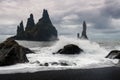 Basalt rock formations Troll toes on black beach. Reynisdrangar, Vik, Icelan Royalty Free Stock Photo