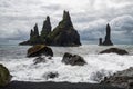 Basalt rock formations Troll toes on black beach. Reynisdrangar, Vik, Iceland Royalty Free Stock Photo