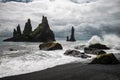 Basalt rock formations Troll toes on black beach. Reynisdrangar, Vik, Iceland Royalty Free Stock Photo