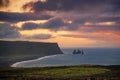 Basalt rock Reynisdrangar shot from Dyrholaey cliffs Vik ,Iceland. Royalty Free Stock Photo