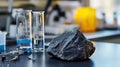 Basalt Rock Sample in Lab Setting with Scientific Equipment Royalty Free Stock Photo