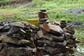 Basalt stone Rock Piles stacked on backyard for keeps