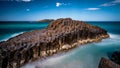 Basalt volcanic rock columns nature formations at the Fingal Head Causeway, NSW, Australia