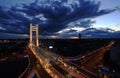 Basarab bridge at twilight in Bucharest city