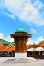 Bascarsija square with Sebili Brunen fountain in Old Town Sarajevo, capital city of Bosnia and Herzegovina Royalty Free Stock Photo