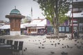 Bascarsija square with Sebilj wooden fountain in Old Town Sarajevo, capital city of Bosnia and Herzegovina Royalty Free Stock Photo