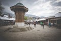 Bascarsija square with Sebilj wooden fountain in Old Town Sarajevo, capital city of Bosnia and Herzegovina Royalty Free Stock Photo