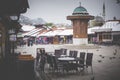 Bascarsija square with Sebilj wooden fountain in Old Town Sarajevo, capital city of Bosnia and Herzegovina Royalty Free Stock Photo