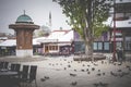 Bascarsija square with Sebilj wooden fountain in Old Town Sarajevo, capital city of Bosnia and Herzegovina Royalty Free Stock Photo