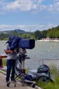 Bascov-Budeasa, Arges, Romania 08 03 2019: professional television cameraman filming at National Sports Complex for Sprint World K