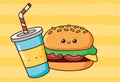 Burger and cold drink colorful illustration